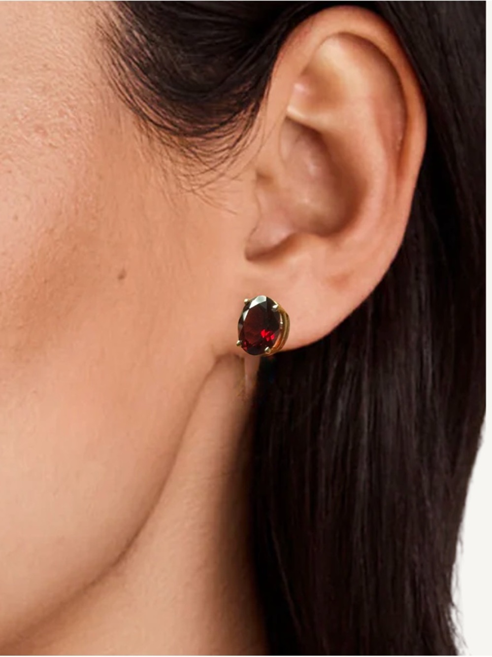 14k Yellow Gold Natural Garnet Oval Stud Earrings - Picture 9 of 10